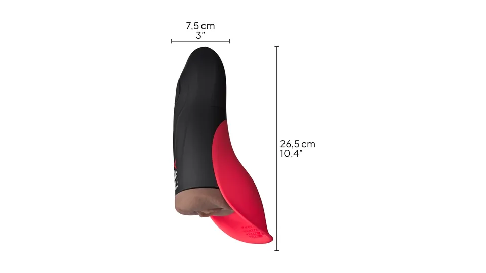 Comparatif masturbateurs automatiques: PDX Elite Fuck-O-Matic 2, vue de côté avec ses dimensions