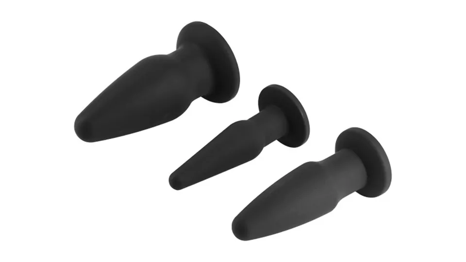 Comparatif plugs anaux: les trois plugs du kit d’entraînement anal Sinful en trois tailles